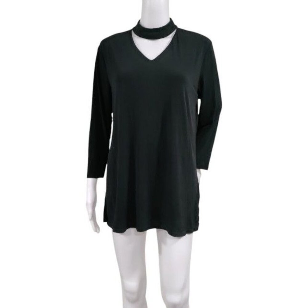 Ellen Tracy V-Neck Tunic with3/4 Sleeves Choker Accent L